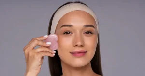 mujer con gua sha facial