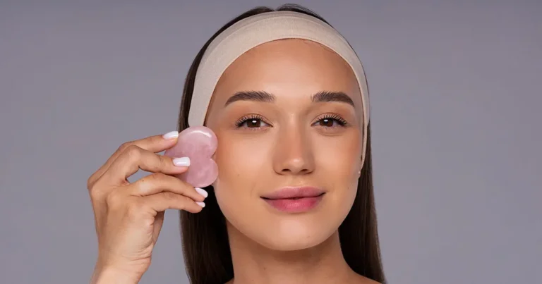 mujer con gua sha facial