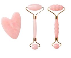 Kit facial con piedra Gua Sha, rodillo y masajeador dentado