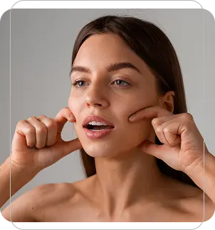 Mujer practicando yoga facial para tonificar rostro y cuello