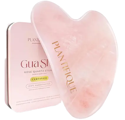 Piedra Gua Sha de cuarzo rosa Plantifique con estuche metálico