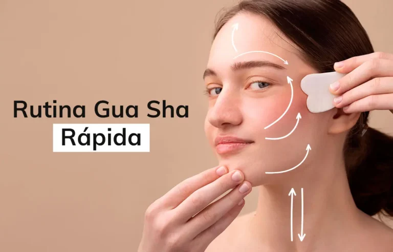 Rutina Gua Sha facial paso a paso: mujer usando piedra de jade para masaje en la mandíbula